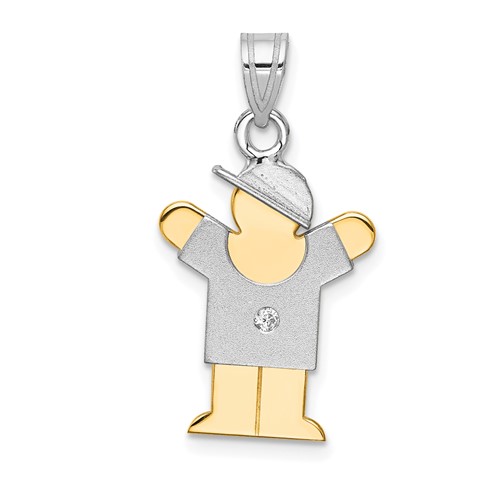14K Two-tone the Kids Small Boy Pendant with Hat on Right AA Diamond Love