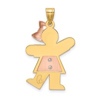14K Two-tone the Kids Medium Girl Pendant with Bow on Right AA Diamond Kiss view 4