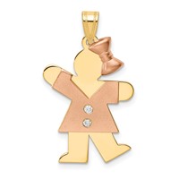 14K Two-tone the Kids Medium Girl Pendant with Bow on Right AA Diamond Kiss view 1