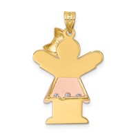 14K Two-tone the Kids Medium Girl Pendant with Ruffles and Bow on Right AA Diamond Love view 4