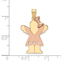 14K Two-tone the Kids Medium Girl Pendant with Ruffles and Bow on Right AA Diamond Love view 3