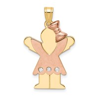 14K Two-tone the Kids Medium Girl Pendant with Ruffles and Bow on Right AA Diamond Love view 1
