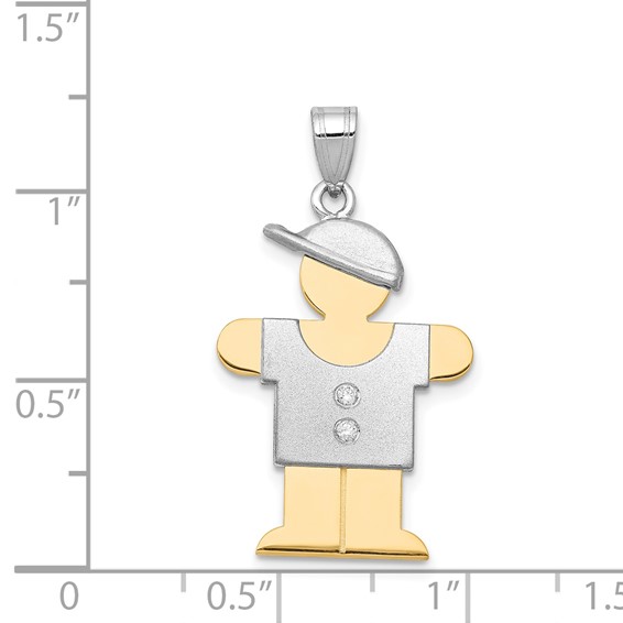 14k Two-tone The Kids Medium Boy with Hat on Right AAA Diamond Hugs Pendant