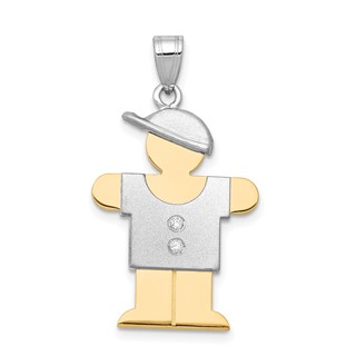 14k Two-tone The Kids Medium Boy with Hat on Right A Diamond Hugs Pendant