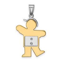 14K Two-tone the Kids Medium Boy Pendant with Hat on Left AA Diamond Kiss view 4