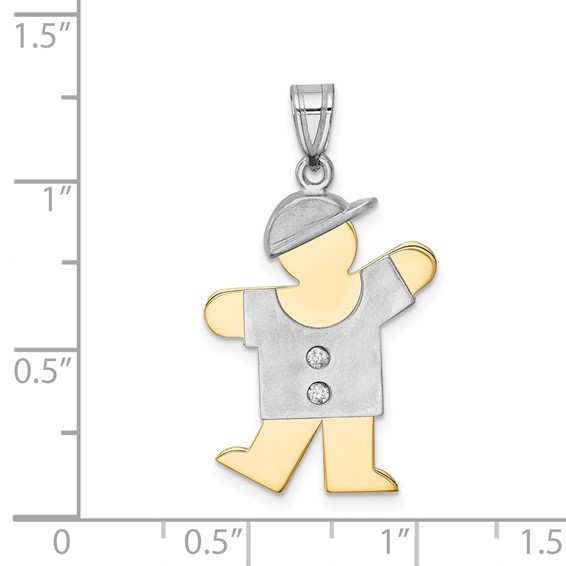 14k Two-tone The Kids Medium Boy with Hat on Left AAA Diamond Kiss Pendant