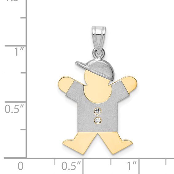 14k Two-tone The Kids Medium Boy with Hat on Right AAA Diamond Joy Pendant