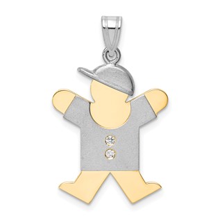 14k Two-tone The Kids Medium Boy with Hat on Right AAA Diamond Joy Pendant