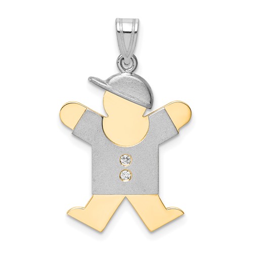 14K Two-tone the Kids Medium Boy Pendant with Hat on Right AA Diamond Joy