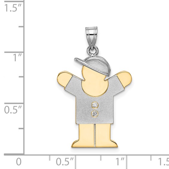 14k Two-tone The Kids Medium Boy with Hat on Right AAA Diamond Love Pendant