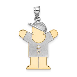 14k Two-tone The Kids Medium Boy with Hat on Right AAA Diamond Love Pendant