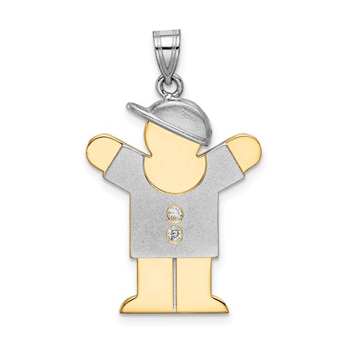 14K Two-tone the Kids Medium Boy Pendant with Hat on Right AA Diamond Love