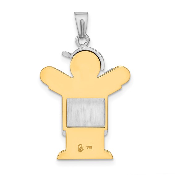 14k Two-Tone The Kids Medium Boy in Overalls with Hat on Left Charm Mounting