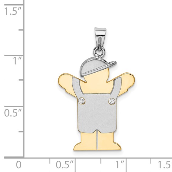 14k Two-tone The Kids Medium Boy in Overalls with Hat on Left AA Diamond Love Pendant