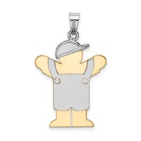 14K Two-tone the Kids Medium Boy in Overalls Pendant with Hat on Left AA Diamond Love view 1