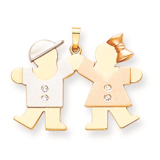 14k Tri-Color AAA Diamond kid pendant