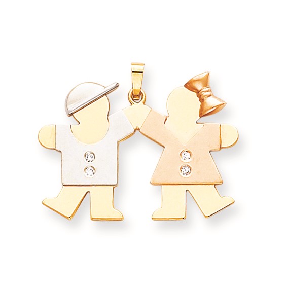 14k Tri-Color AAA Diamond kid pendant