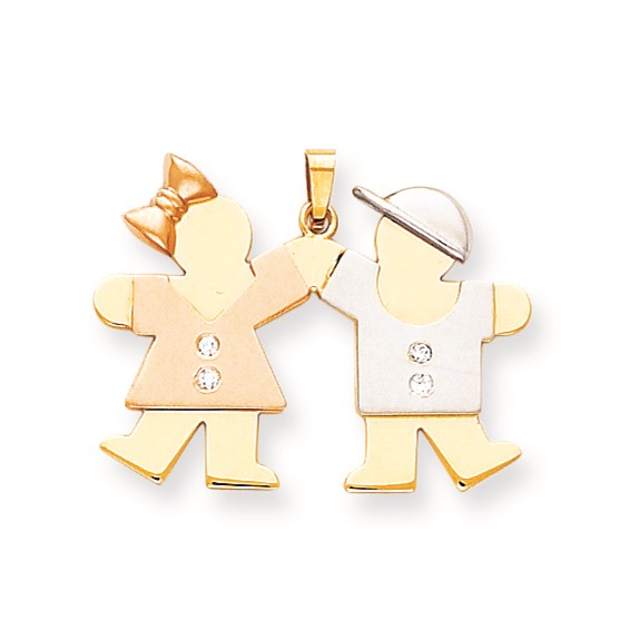 14k Tri-Color AAA Diamond kid pendant