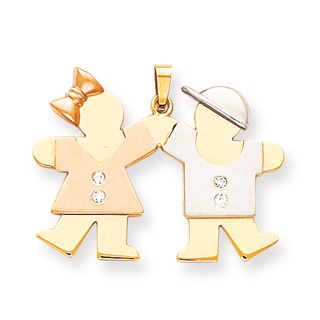 14k Two-tone VS Diamond Kid Pendant