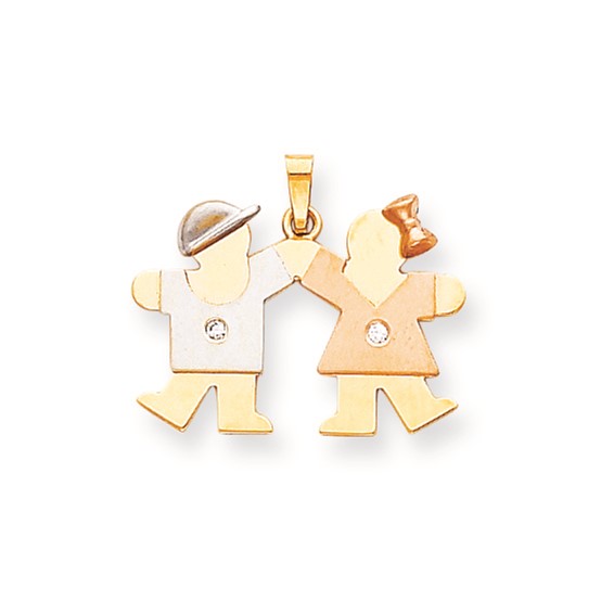 14k Tri-Color AAA Diamond kid pendant