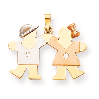 14k Two-tone VS Diamond Kid Pendant