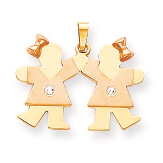 14k Two-tone AAA Diamond kid pendant