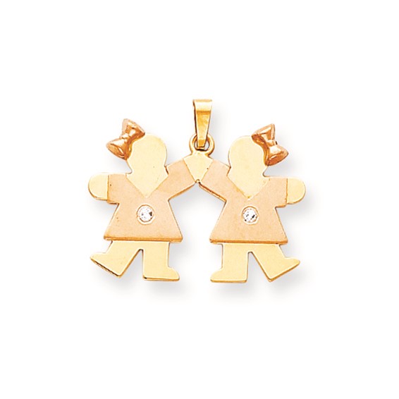 14k Two-tone A Diamond kid pendant