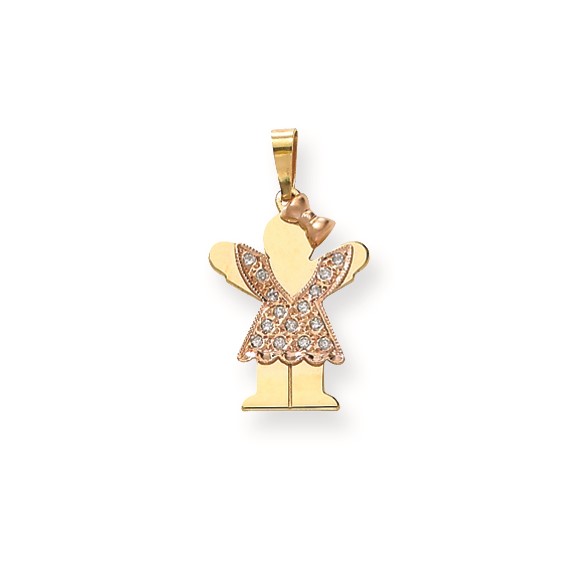 14k Two-tone A Diamond kid pendant