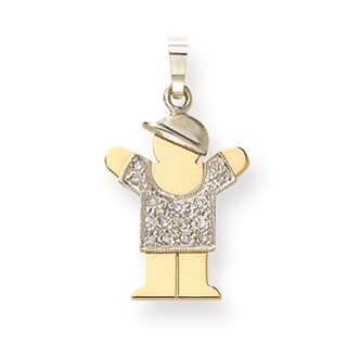 14k Two-tone A Diamond kid pendant