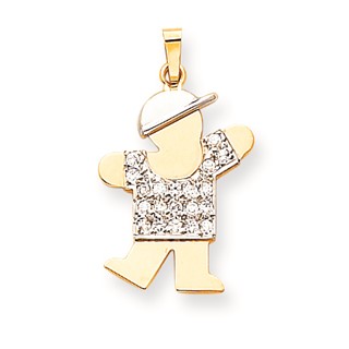 14k Two-tone A Diamond kid pendant