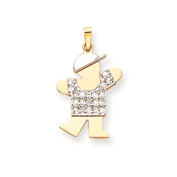 14k Two-tone A Diamond kid pendant