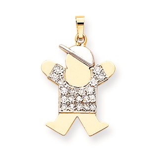14k Two-tone A Diamond kid pendant