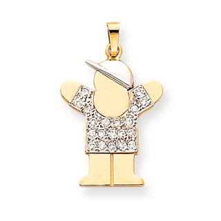 14k Two-tone A Diamond kid pendant