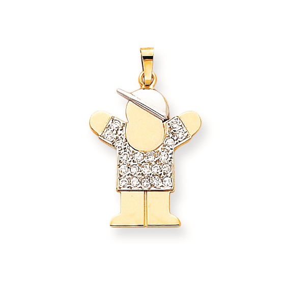 14k Two-tone A Diamond kid pendant