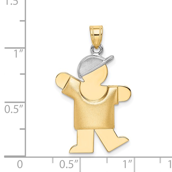 14k Two-tone The Kids Medium Puffed Boy with Hat on Left Engravable Kiss Charm