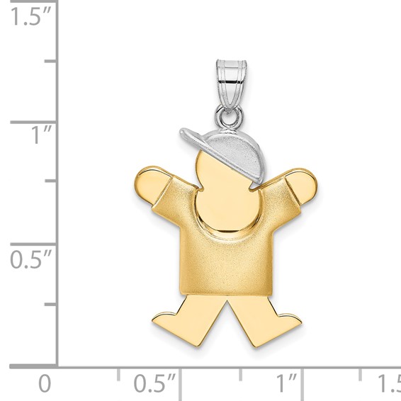14k Two-tone The Kids Medium Puffed Boy with Hat on Right Engravable Joy Charm