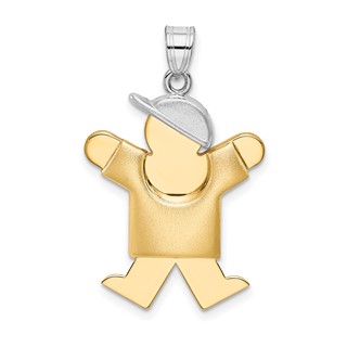 14k Two-tone The Kids Medium Puffed Boy with Hat on Right Engravable Joy Charm