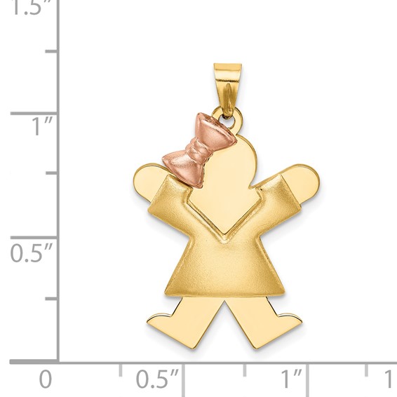 14k Two-tone The Kids Medium Puffed Girl with Bow on Left Engravable Joy Charm