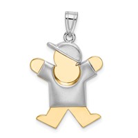 14K Two-tone the Kids Medium Puffed Boy Charm with Hat on Right Engravable Joy view 1