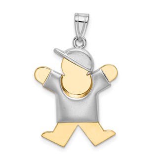 14k Two-tone The Kids Medium Puffed Boy with Hat on Right Engravable Joy Charm