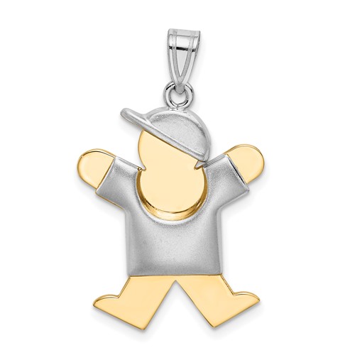 14K Two-tone the Kids Medium Puffed Boy Charm with Hat on Right Engravable Joy