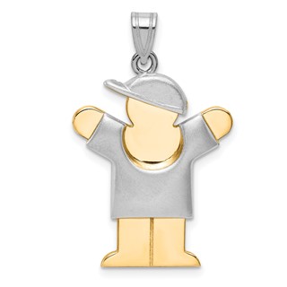 14k Two-tone The Kids Medium Puffed Boy with Hat on Right Engravable Love Charm