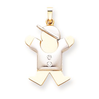 14k Two-tone A Diamond kid pendant