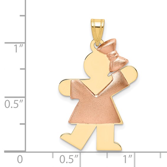 14k Two-tone The Kids Medium Puffed Girl with Bow on Right Engravable Kiss Charm