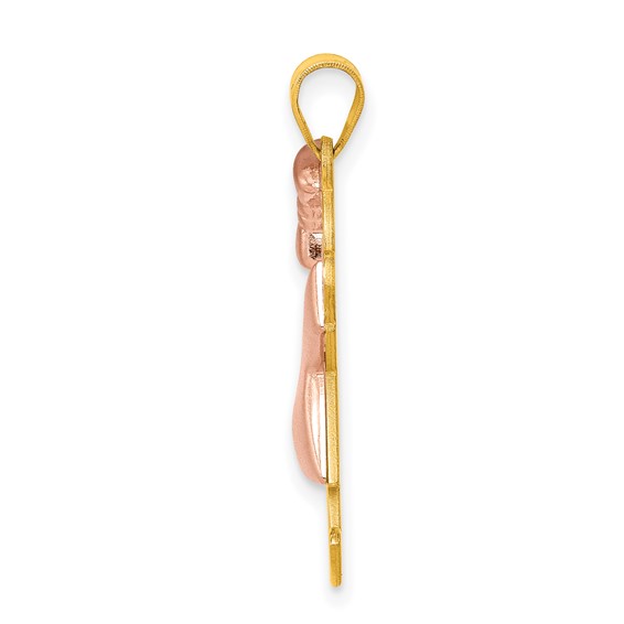 14k Two-tone The Kids Medium Puffed Girl with Bow on Left Engravable Joy Charm