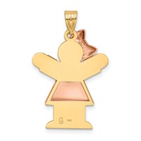 14K Two-tone the Kids Medium Puffed Girl Charm with Bow on Left Engravable Love view 4