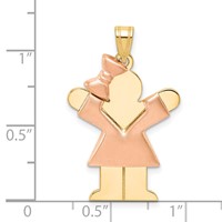 14K Two-tone the Kids Medium Puffed Girl Charm with Bow on Left Engravable Love view 3