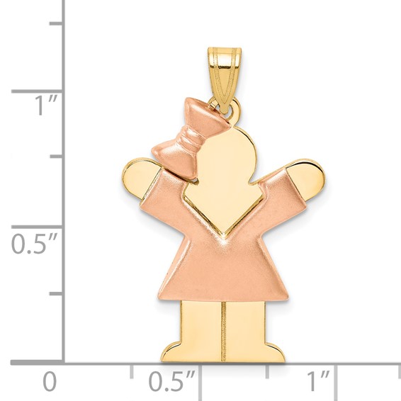 14k Two-tone The Kids Medium Puffed Girl with Bow on Left Engravable Love Charm