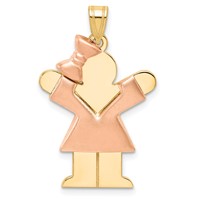 14K Two-tone the Kids Medium Puffed Girl Charm with Bow on Left Engravable Love view 1
