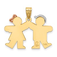 14K Tri-color the Kids Small Boy on Left and Girl on Right Engravable Kiss Charm view 4
